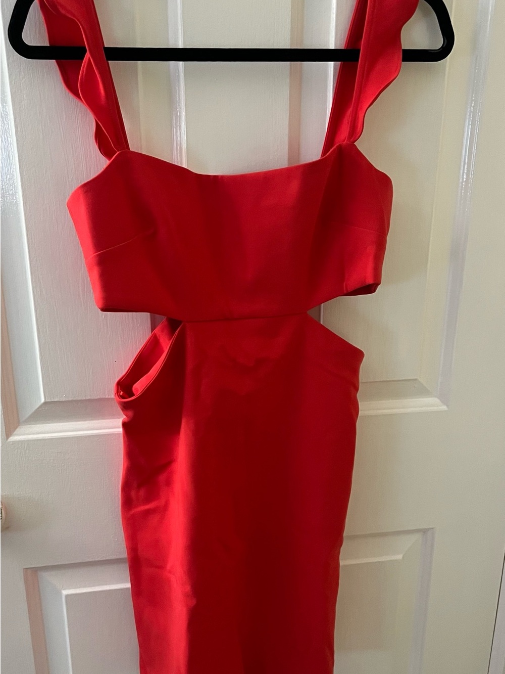 LIKELY Stella Coral/Red Cutout Bodycon Mini Dress with Ruffled Straps NEW Sz 6